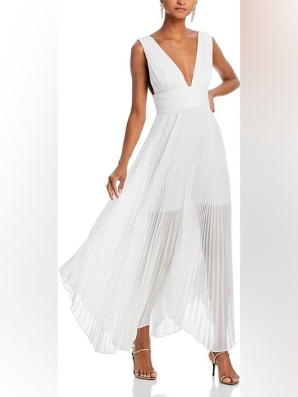 NWT ALICE + OLIVIA Adrianna Pleated Off White Maxi Dress US 4 Bridal